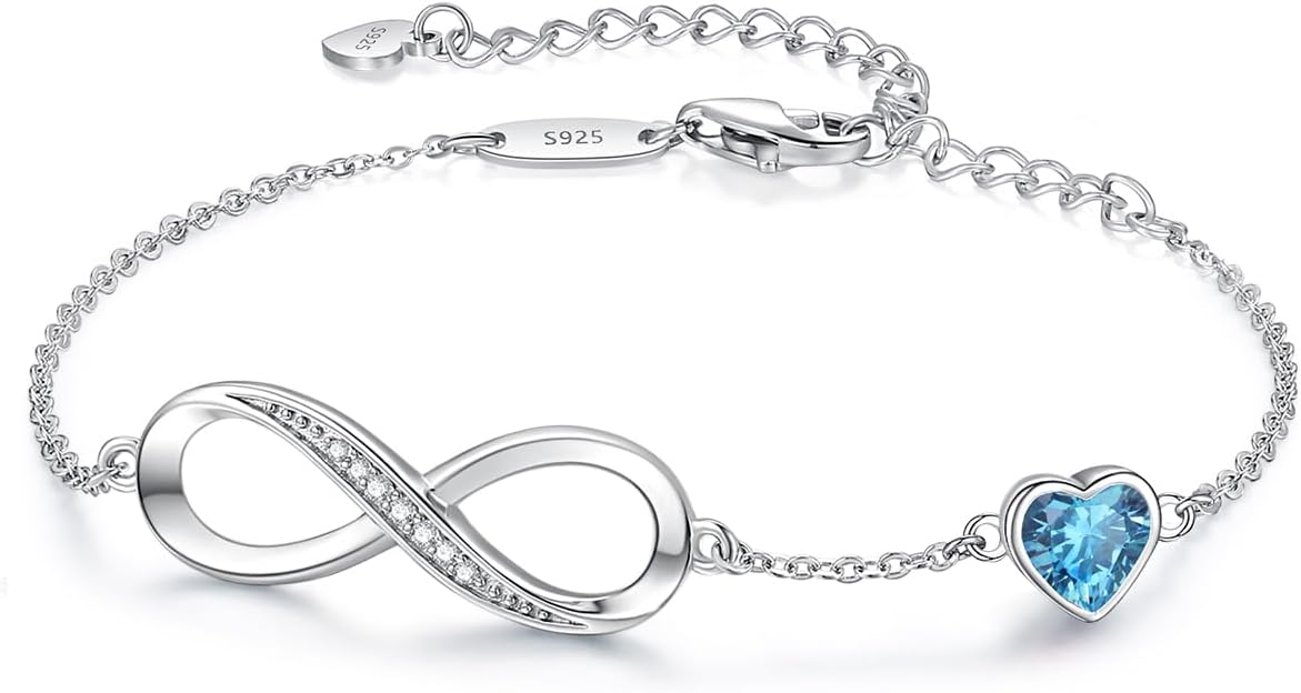 Infinity Heart Birthstone Charm Link Bracelet
