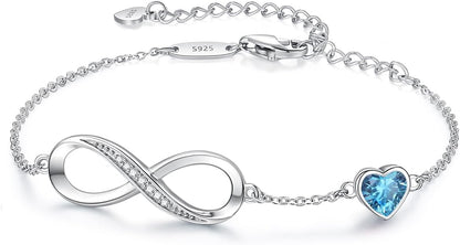 Infinity Heart Birthstone Charm Link Bracelet