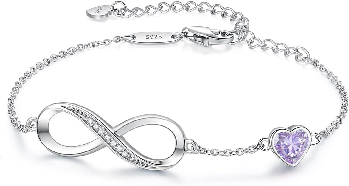 Infinity Heart Birthstone Charm Link Bracelet