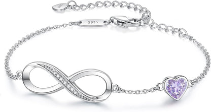 Infinity Heart Birthstone Charm Link Bracelet