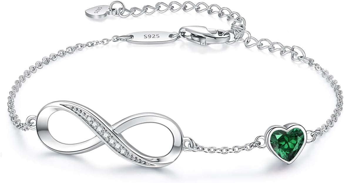 Infinity Heart Birthstone Charm Link Bracelet