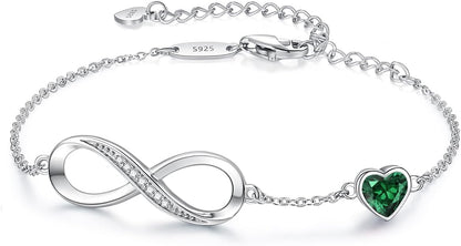 Infinity Heart Birthstone Charm Link Bracelet