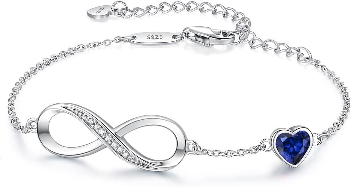 Infinity Heart Birthstone Charm Link Bracelet