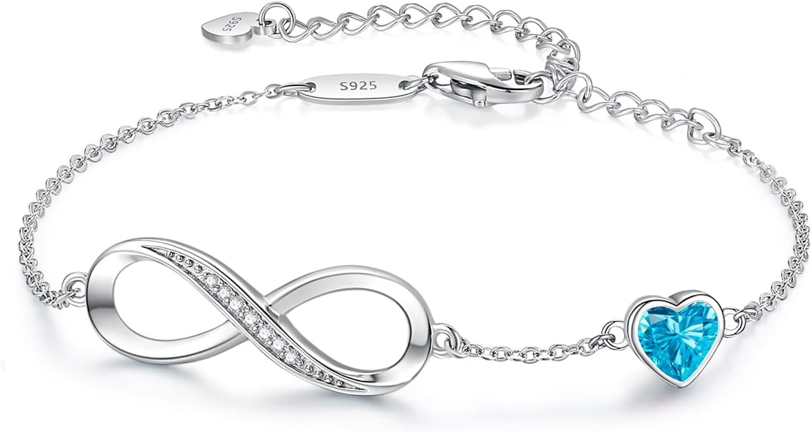 Infinity Heart Birthstone Charm Link Bracelet
