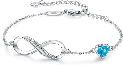 Infinity Heart Birthstone Charm Link Bracelet