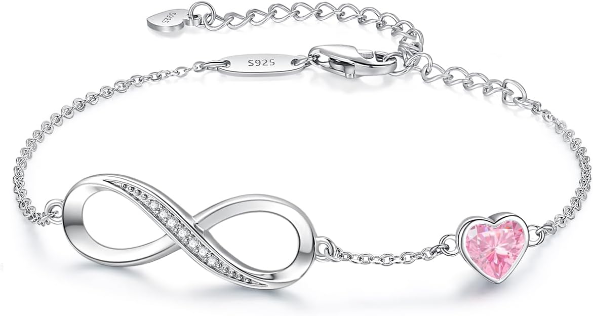 Infinity Heart Birthstone Charm Link Bracelet