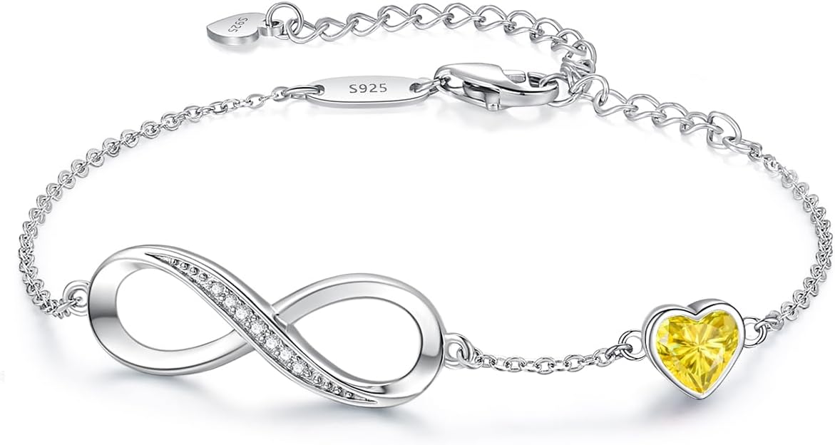 Infinity Heart Birthstone Charm Link Bracelet