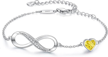 Infinity Heart Birthstone Charm Link Bracelet