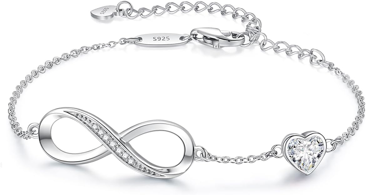 Infinity Heart Birthstone Charm Link Bracelet
