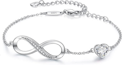 Infinity Heart Birthstone Charm Link Bracelet