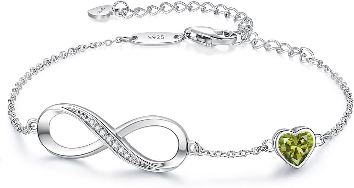 Infinity Heart Birthstone Charm Link Bracelet