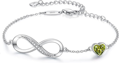 Infinity Heart Birthstone Charm Link Bracelet