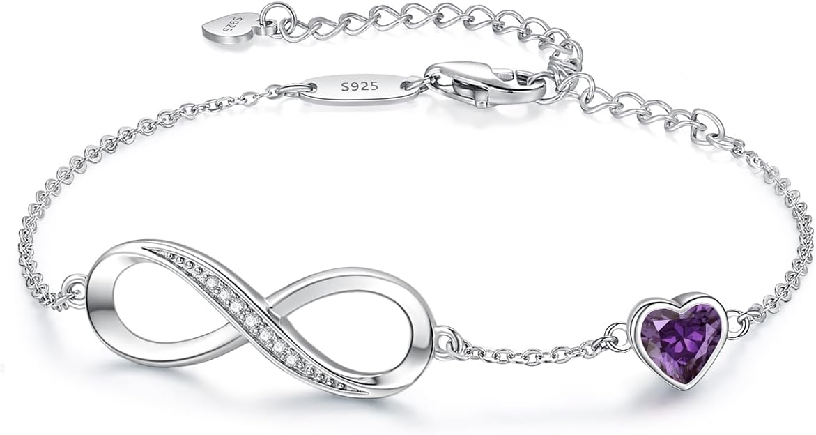 Infinity Heart Birthstone Charm Link Bracelet