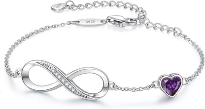 Infinity Heart Birthstone Charm Link Bracelet
