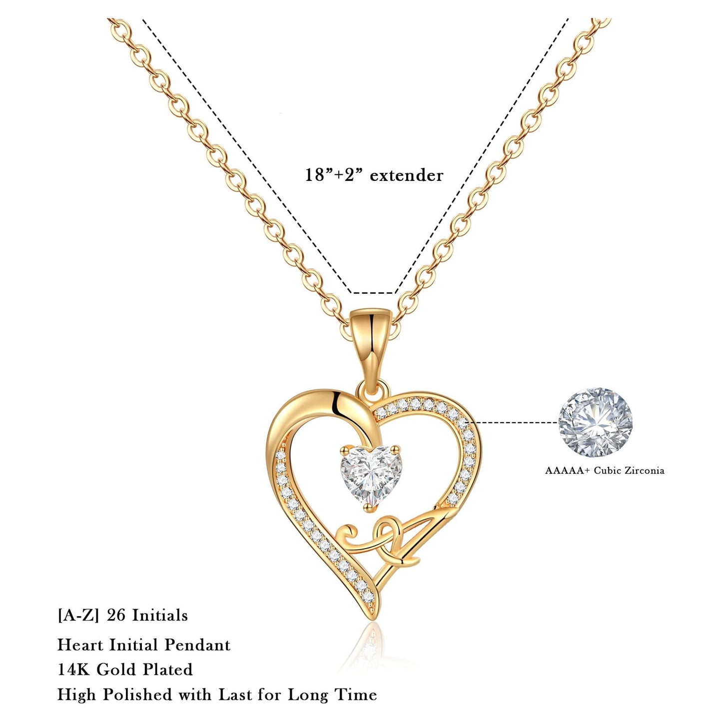 Initial Heart Necklace for Women 