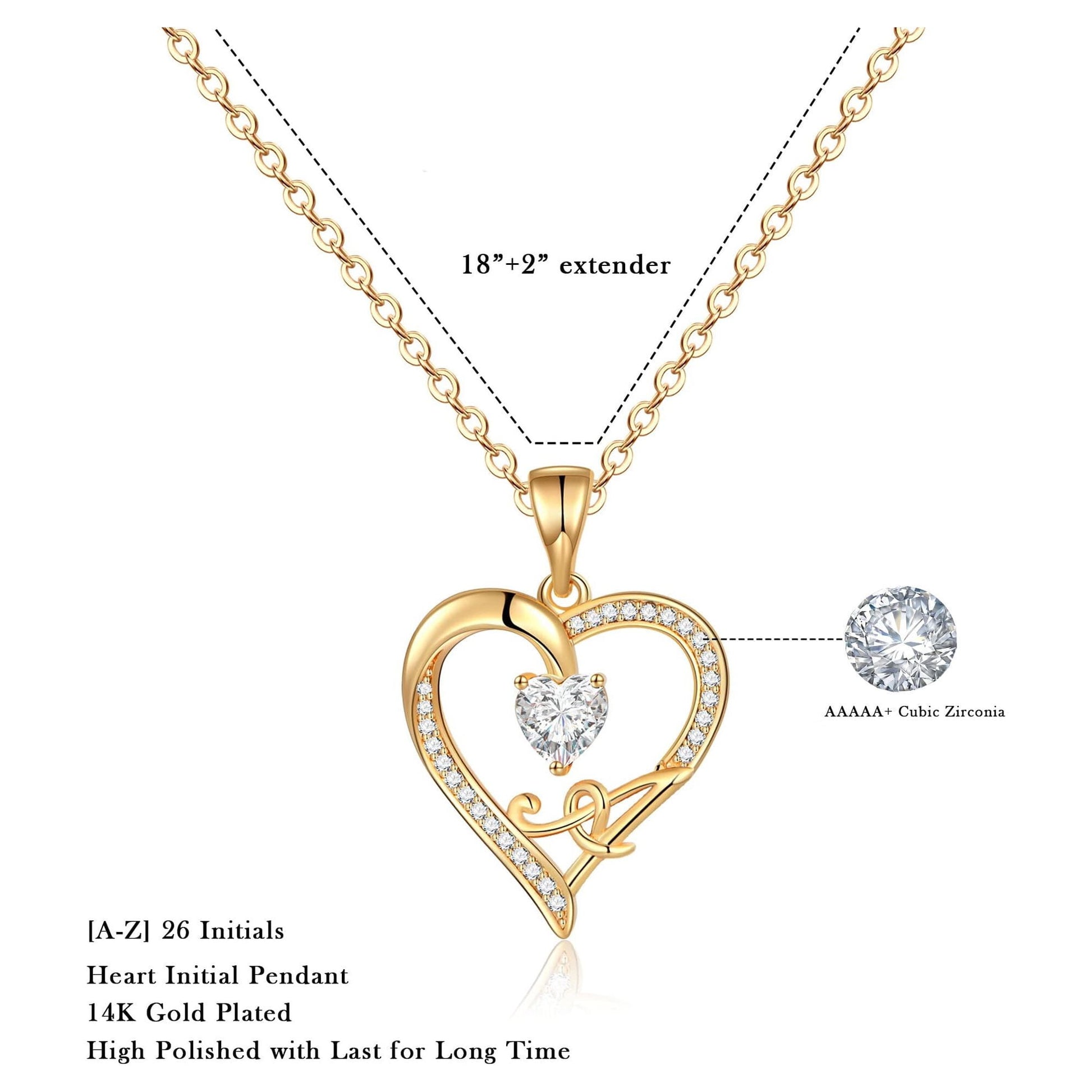 Initial Heart Necklace for Women 