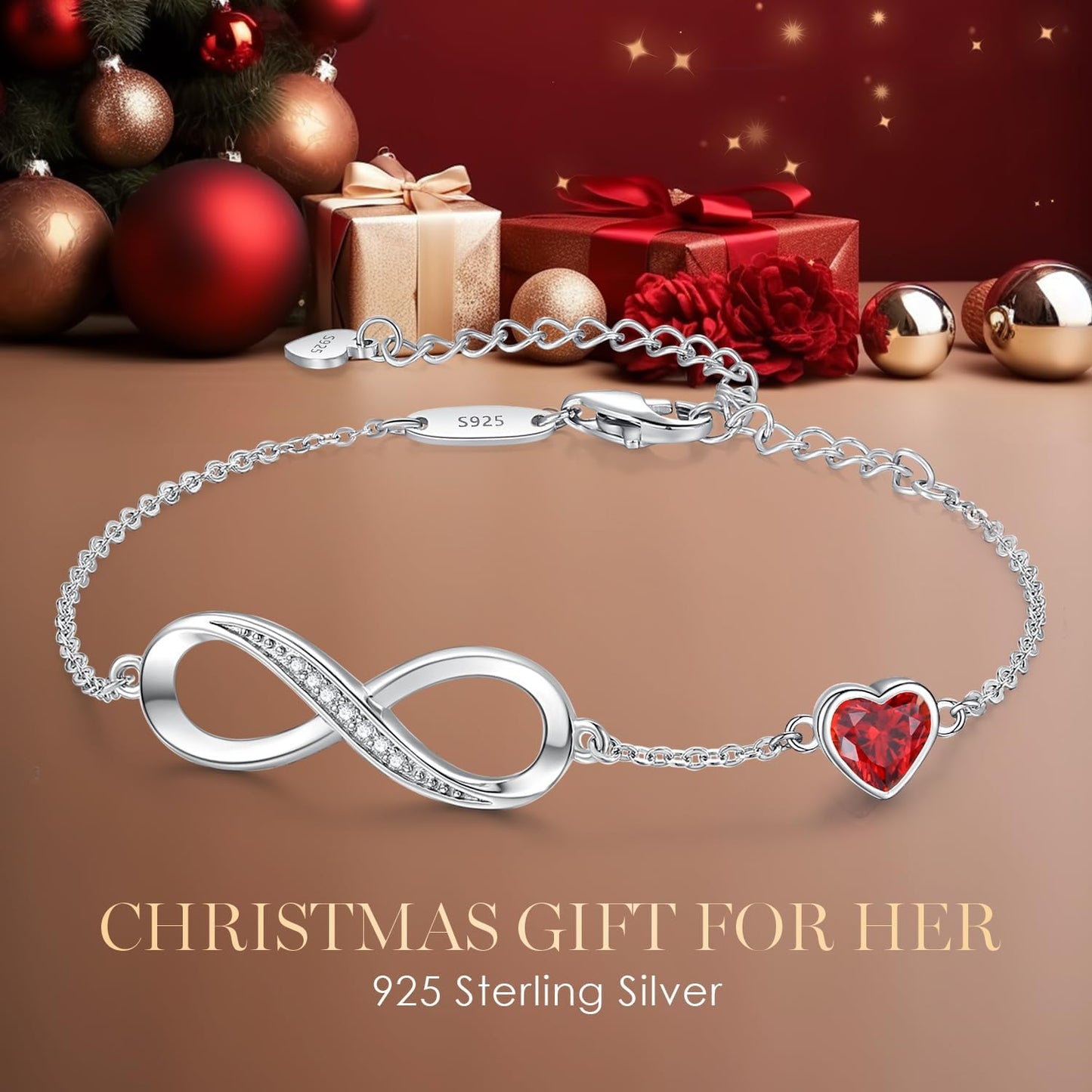 Infinity Heart Birthstone Charm Link Bracelet