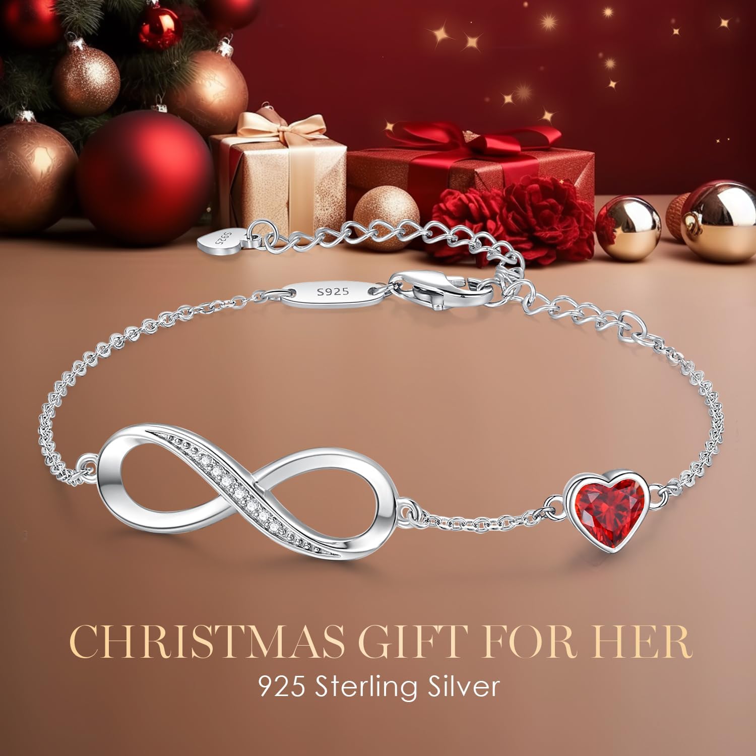Infinity Heart Birthstone Charm Link Bracelet