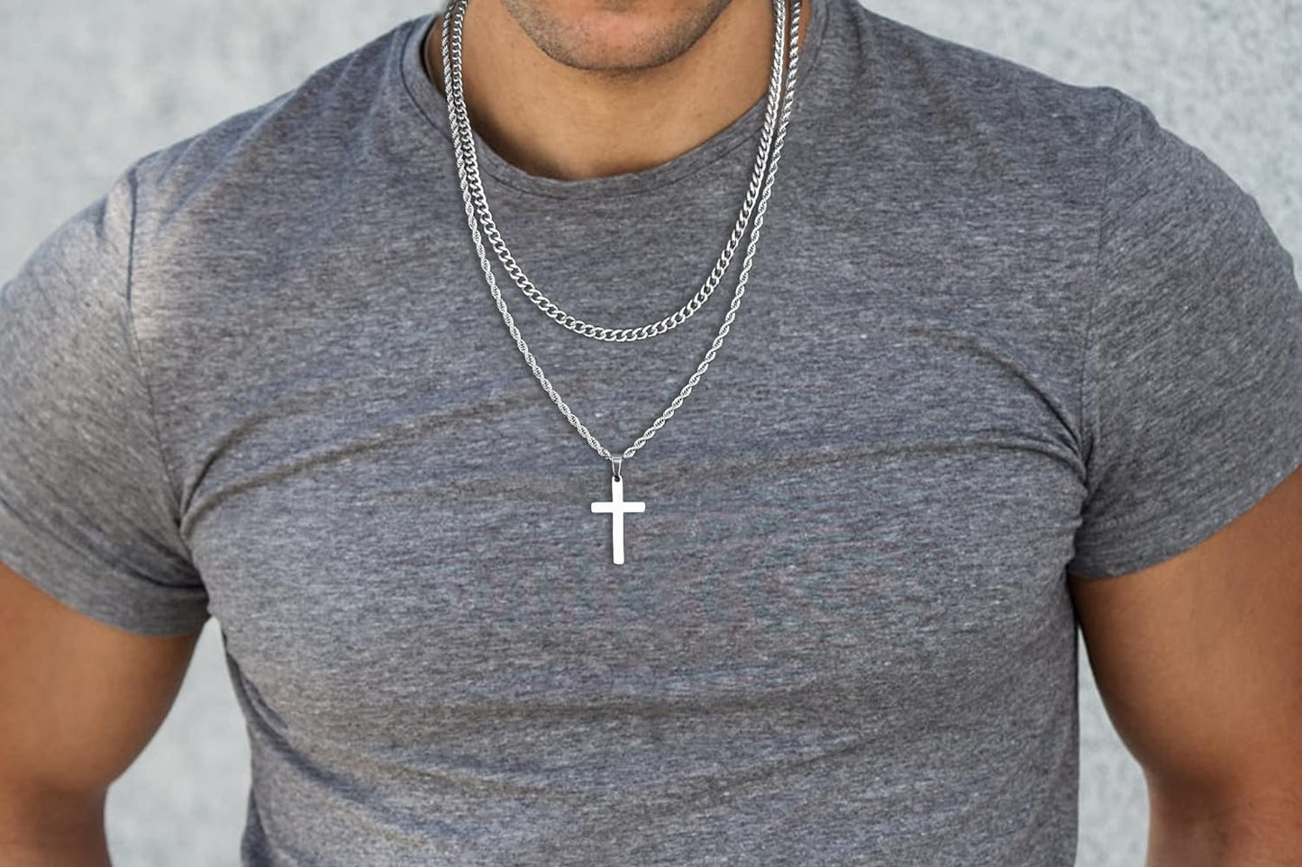 Cross Necklace for Men, Gold Black Silver Mens Cross Necklaces Stainless Steel Cross Pendant Necklace Simple Jewelry Gifts Cross Chain Necklace for Men