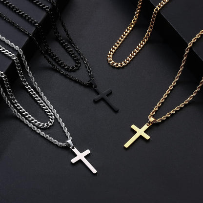 Cross Necklace for Men, Gold Black Silver Mens Cross Necklaces Stainless Steel Cross Pendant Necklace Simple Jewelry Gifts Cross Chain Necklace for Men
