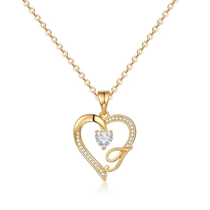 Initial Heart Necklace for Women 