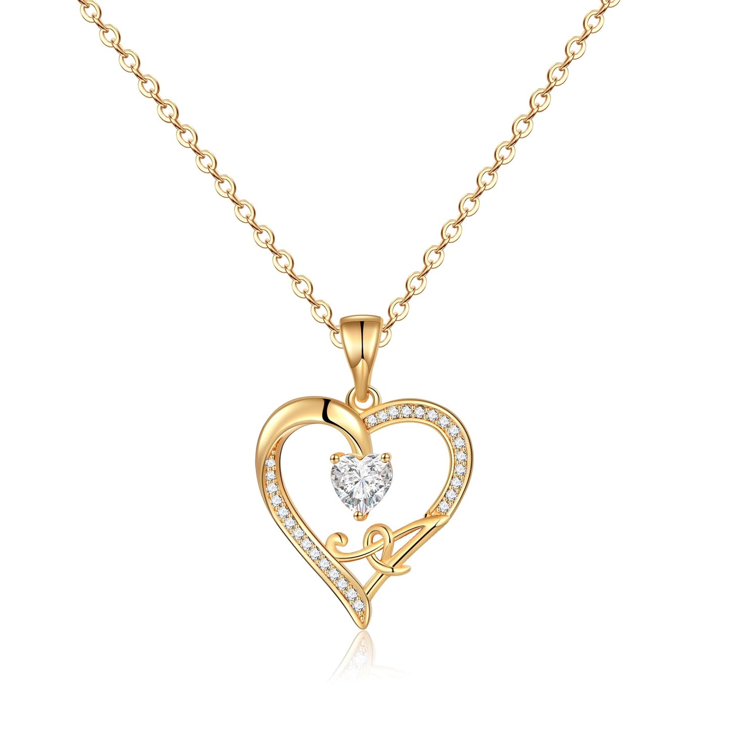 Initial Heart Necklace for Women 