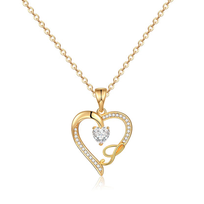 Initial Heart Necklace for Women 
