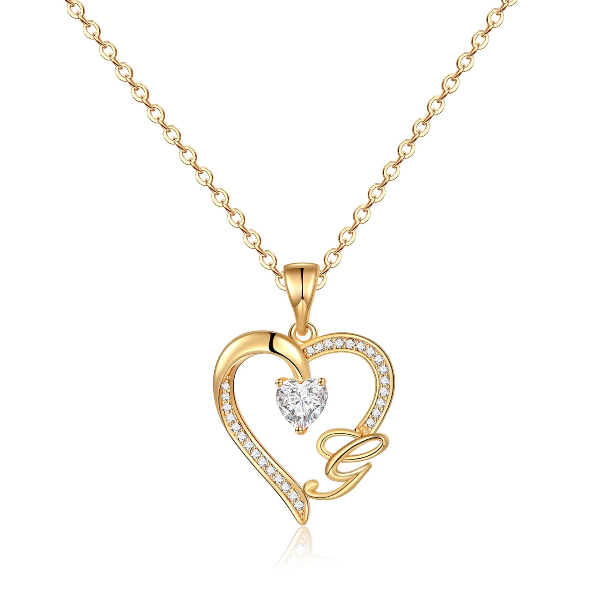 Initial Heart Necklace for Women 