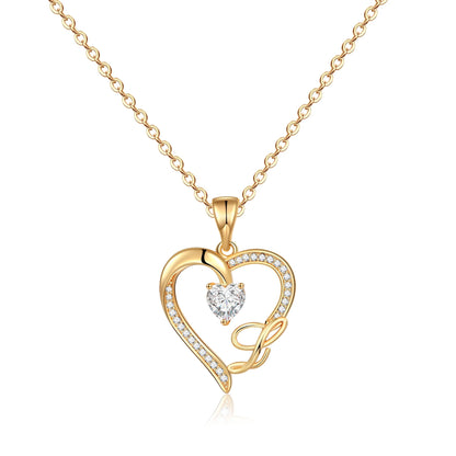 Initial Heart Necklace for Women 