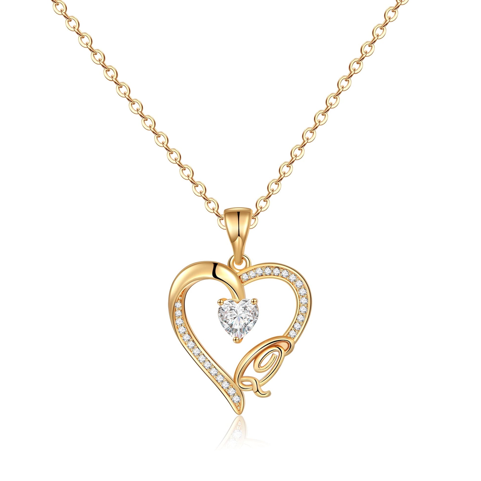 Initial Heart Necklace for Women 