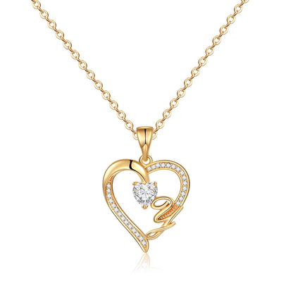 Initial Heart Necklace for Women 