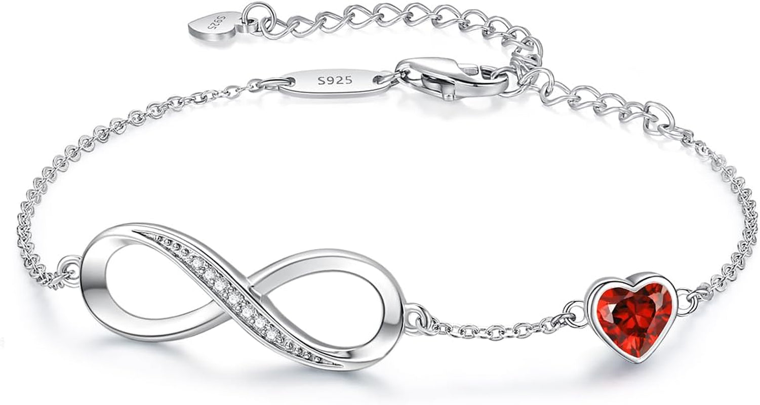 Infinity Heart Birthstone Charm Link Bracelet