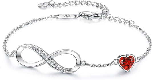 Infinity Heart Birthstone Charm Link Bracelet