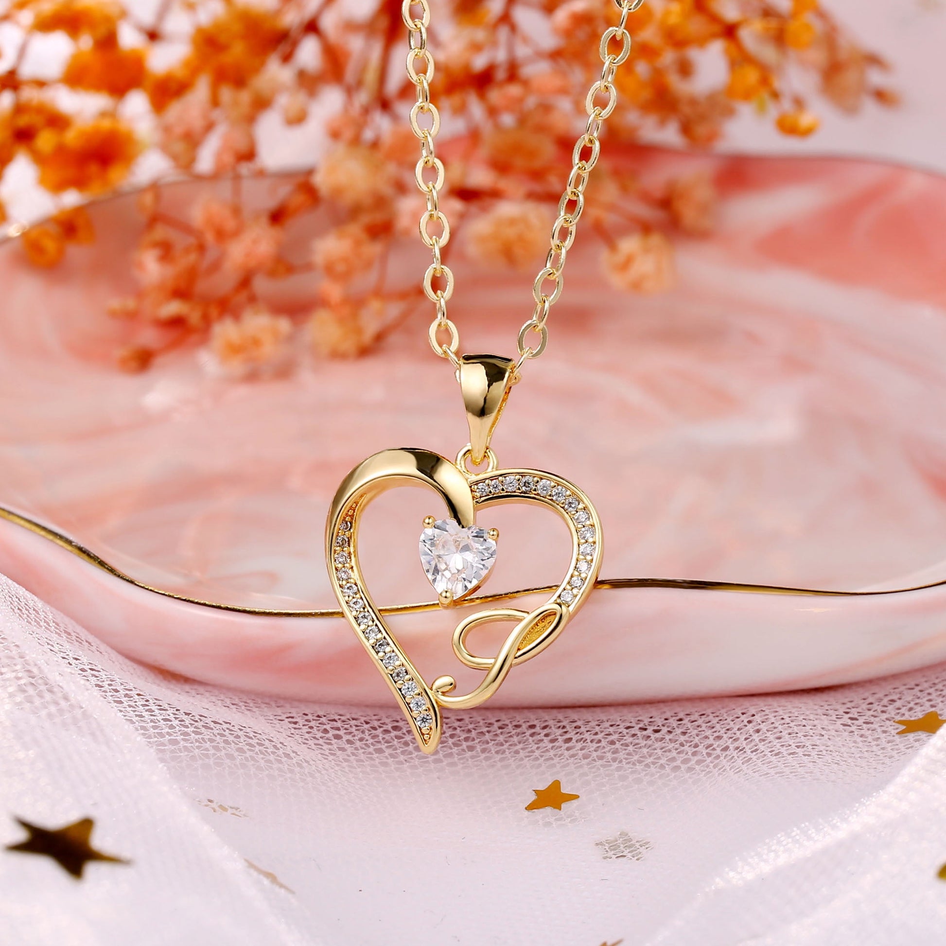 Initial Heart Necklace for Women 