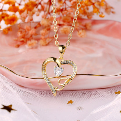 Initial Heart Necklace for Women 